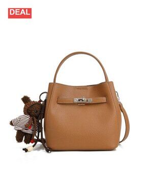 Pebbled Faux Leather Crossbody Bucket Bag Small Convertible